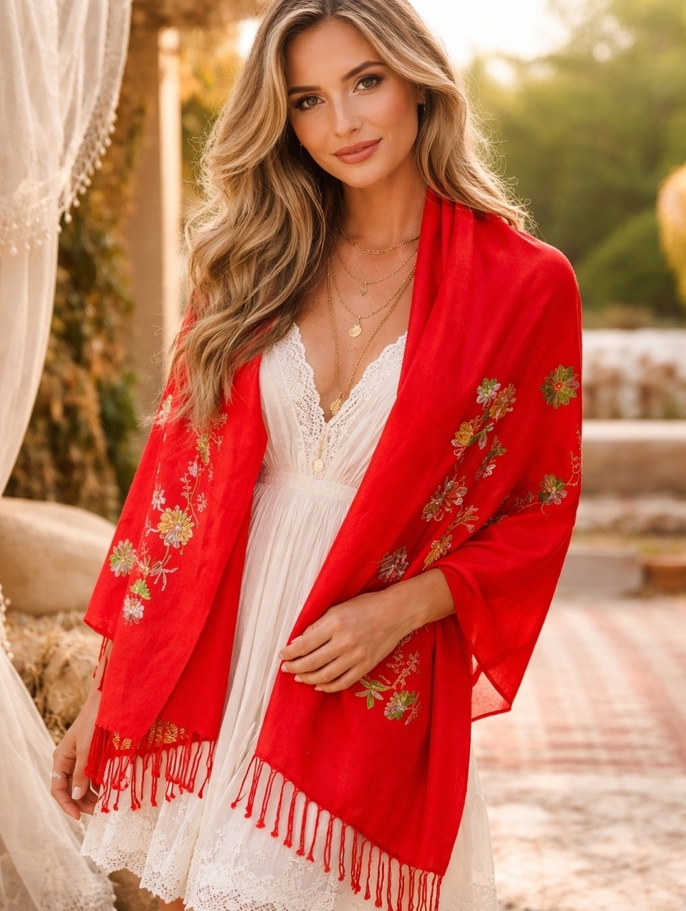 Embroidered shawl/scarf WITH trim NWTโ